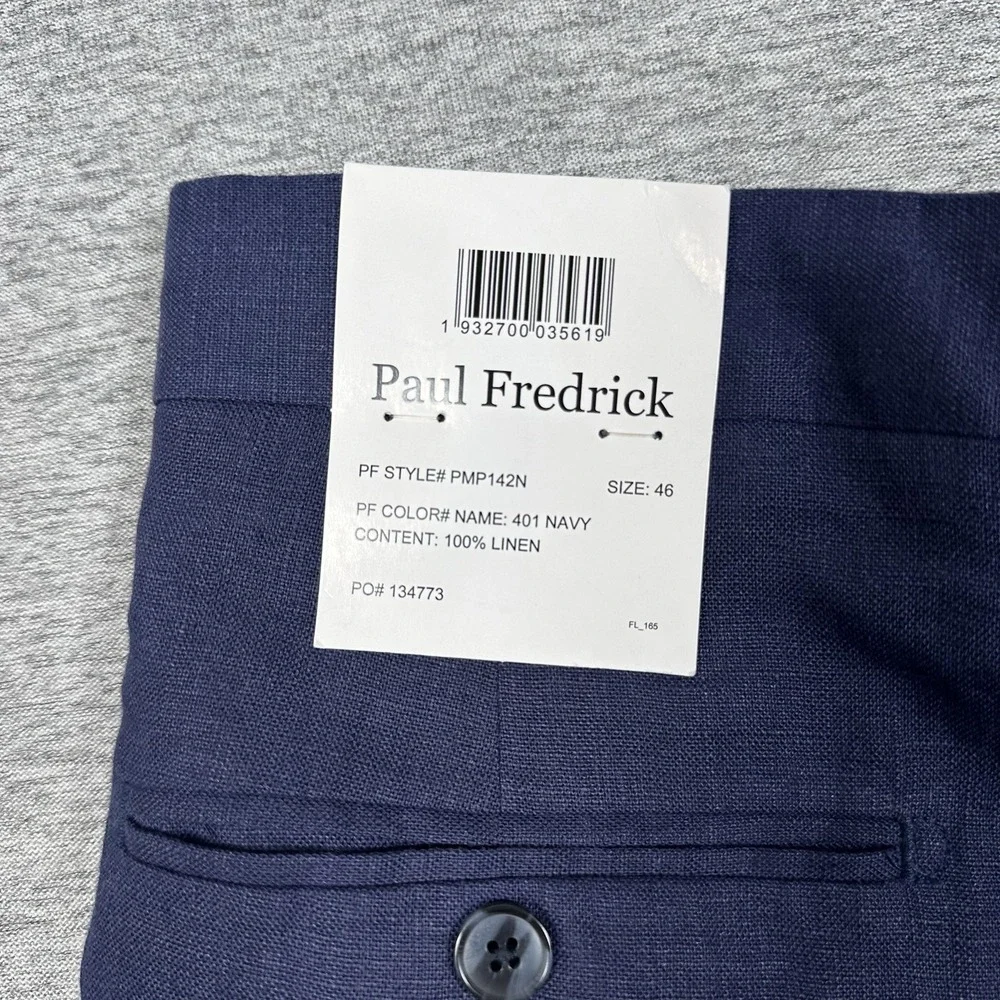Paul Frederick Pants Mens 46 Navy Blue 100% Linen UNHEMMED City Travel NEW